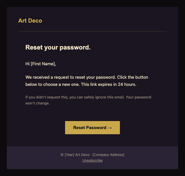 Art Deco password reset
