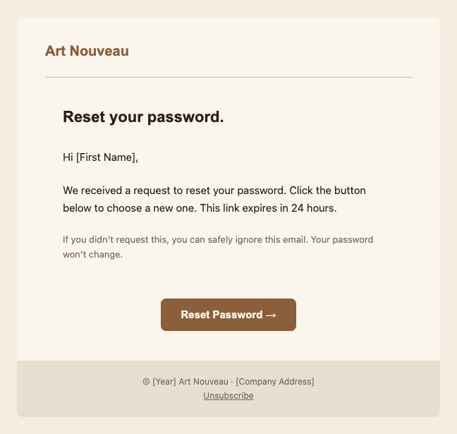 Art Nouveau password reset
