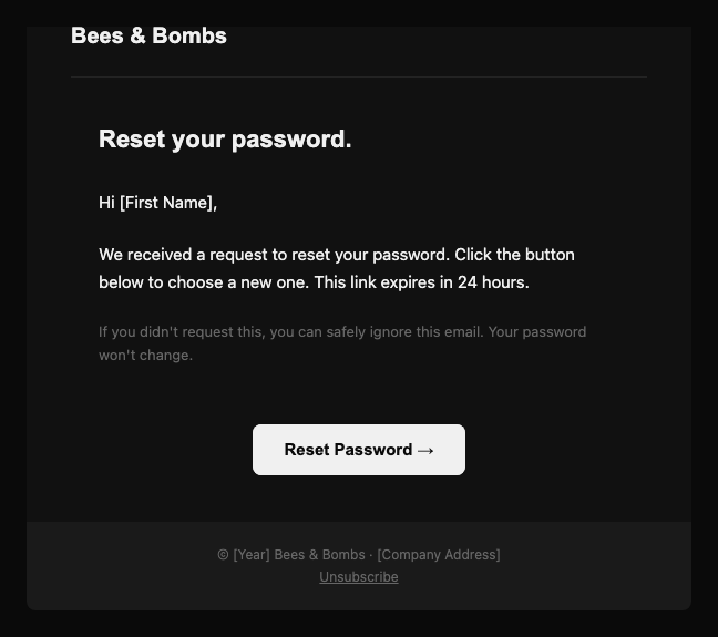 Bees & Bombs password reset