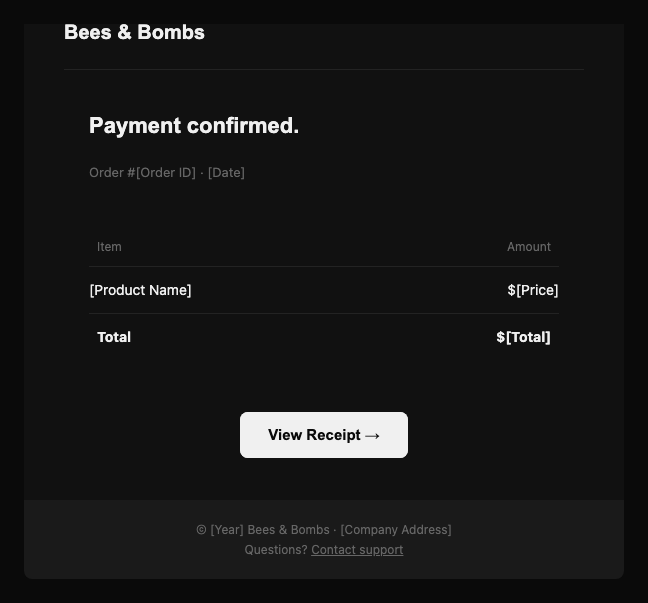 Bees & Bombs receipt