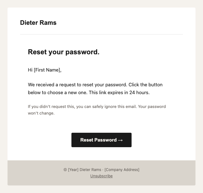 Dieter Rams password reset