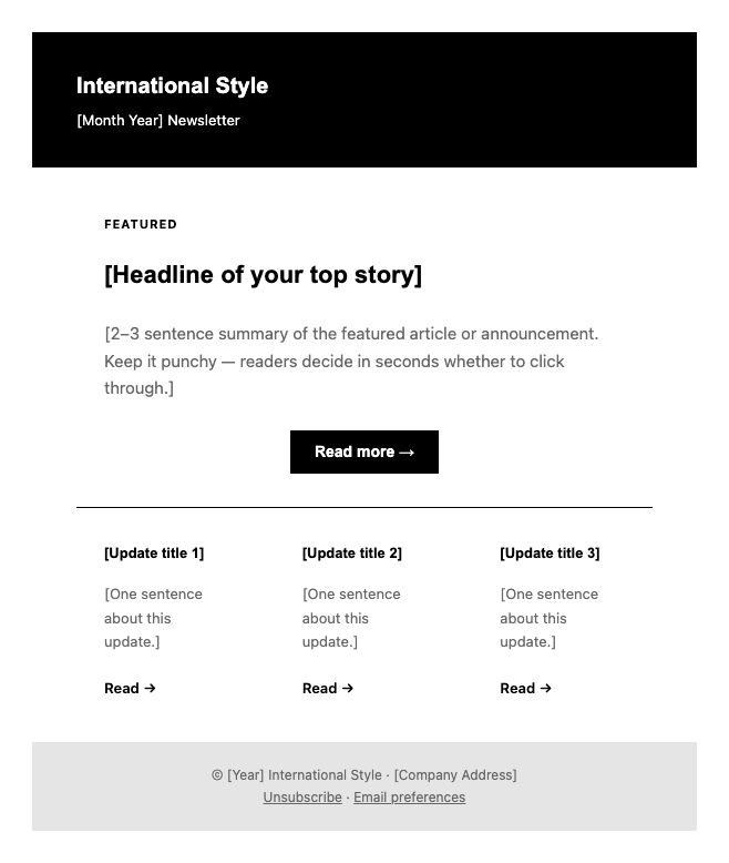 International Style newsletter