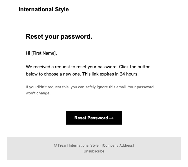 International Style password reset