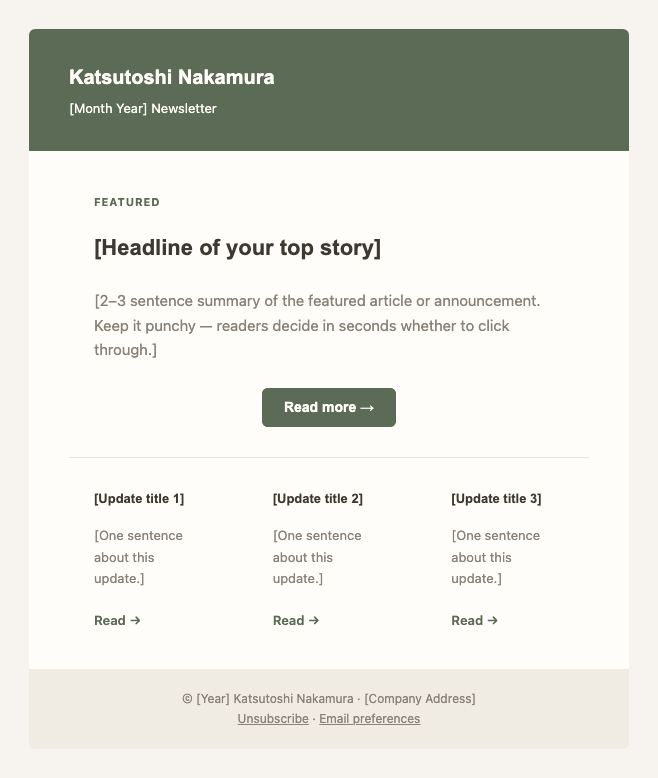 Katsutoshi Nakamura newsletter