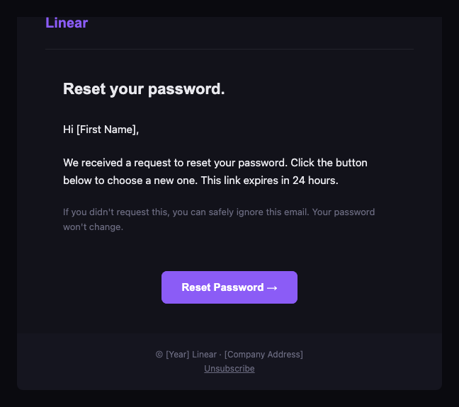 Linear password reset