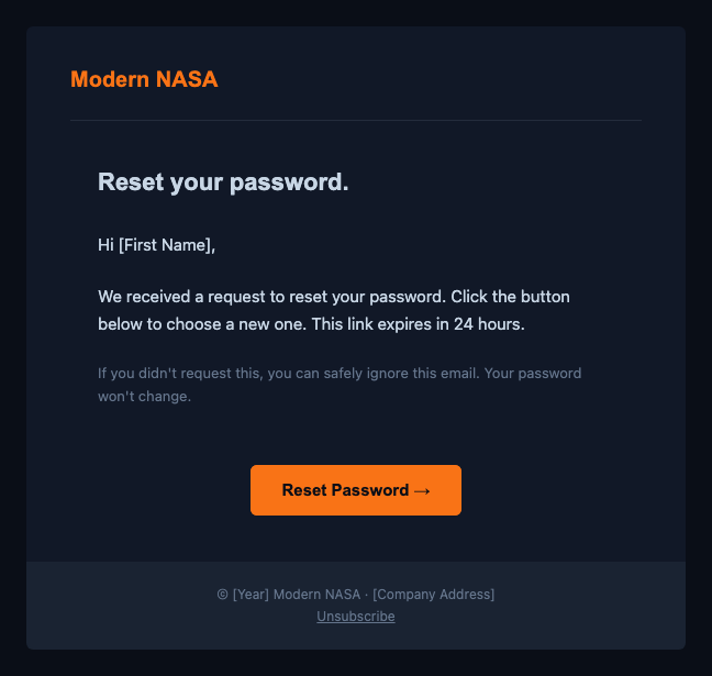Modern NASA password reset