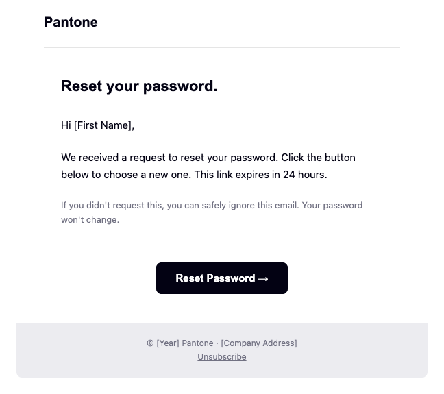 Pantone password reset