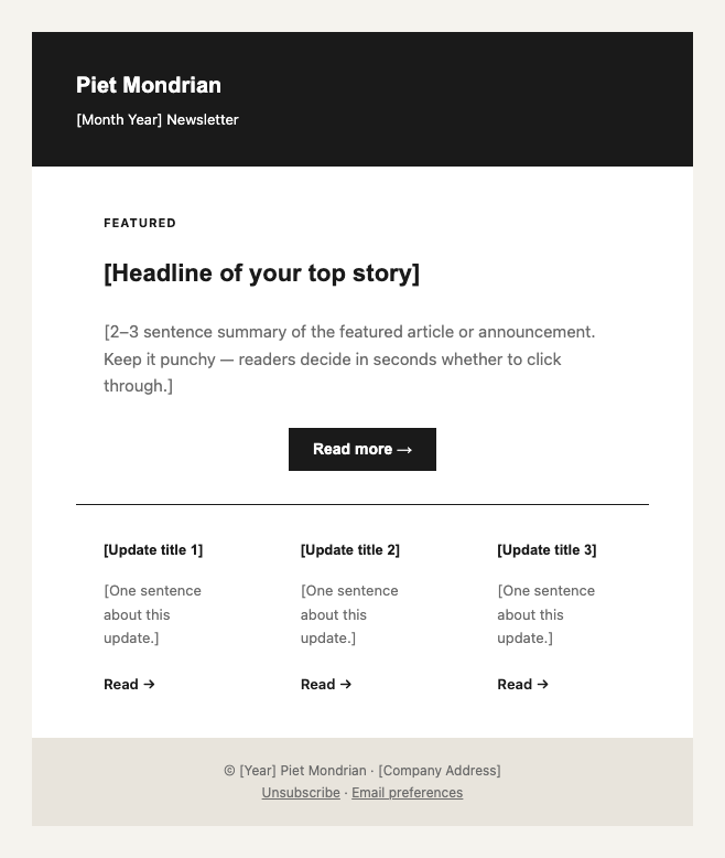 Piet Mondrian newsletter
