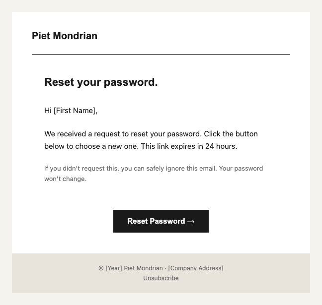 Piet Mondrian password reset