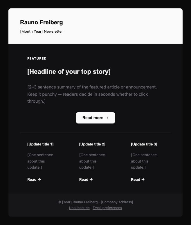 Rauno Freiberg newsletter