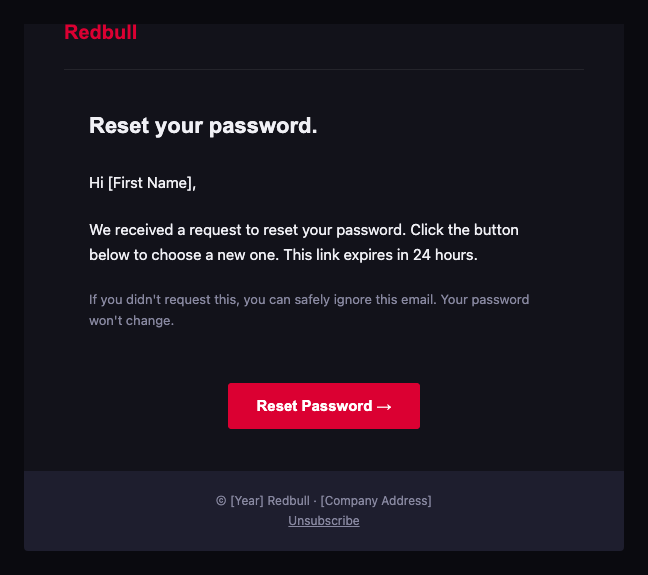 Red Bull password reset