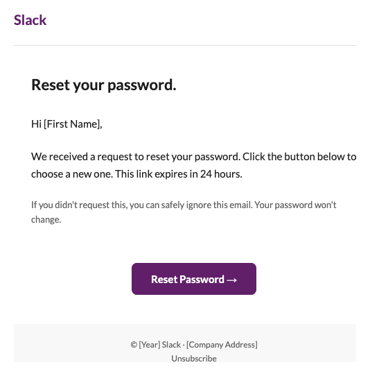 Slack password reset