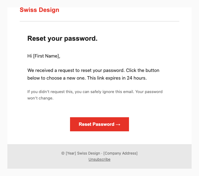 Swiss Design password reset